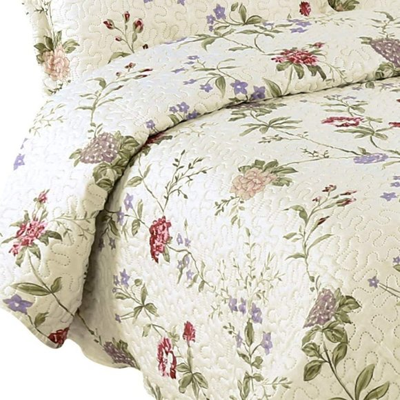 Printed Embossed Pinsonic Coverlet Bedspread Ultra Soft 3 Piece Summer Quilt Set - Picture 4 of 5